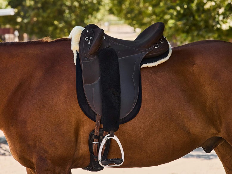 The Werner Christ Horse Champ Sheepskin Dressage Pad on a horse.