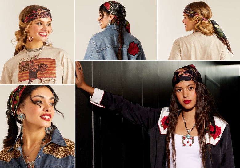 Women wearing wild rags on their head in different styles and fashions.