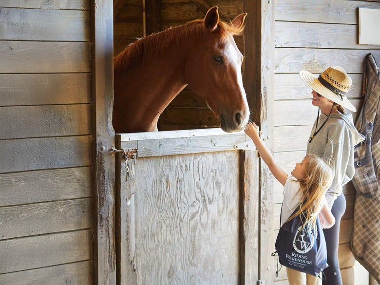 Mom dropping her child off at a summer horse camp