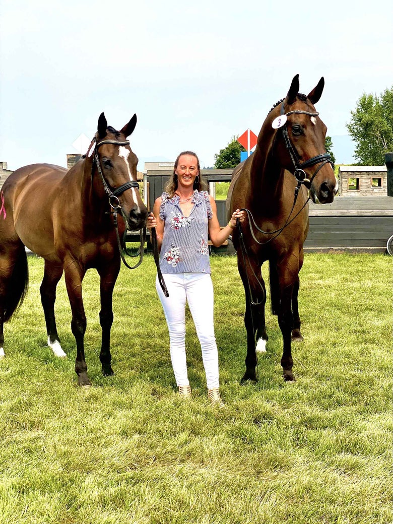 Andrea Baxter with her horses Indy 500 and Laguna Seca.