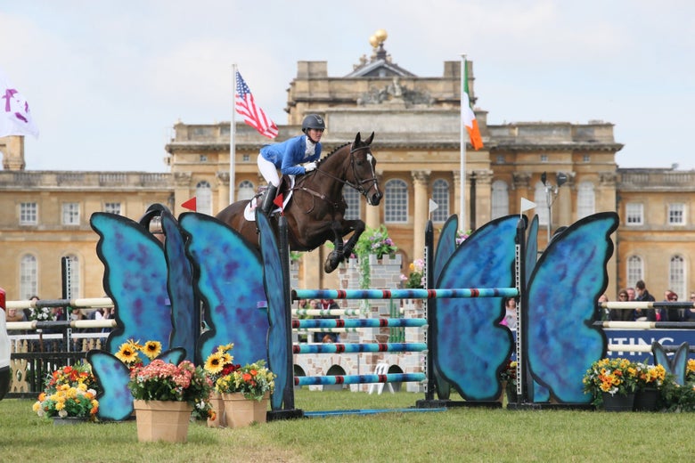 Andrea Baxter in the show jumping phase of three day eventing at Burghley.
