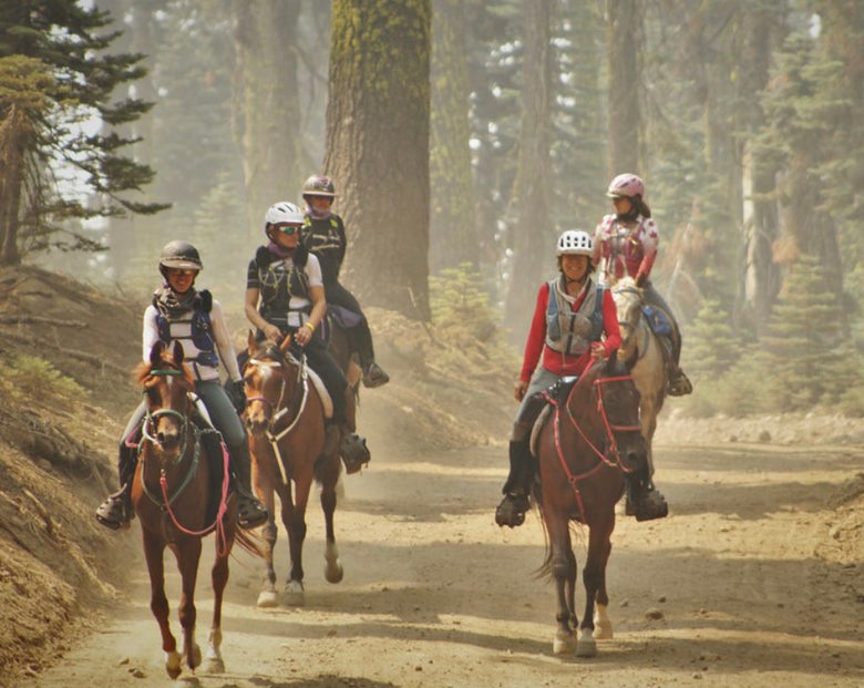 Stevie Delahunt with a group of riders on an endurance ride.