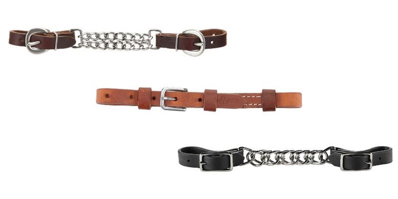 Left to Right: Double Link Curb, Leather Curb, Single Link Curb 