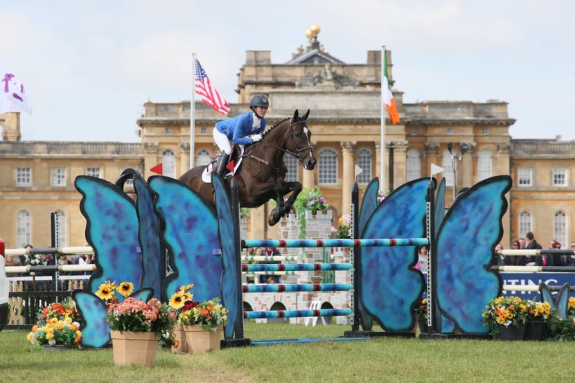 Andrea jumping Indy 500 on a show jumping course. 