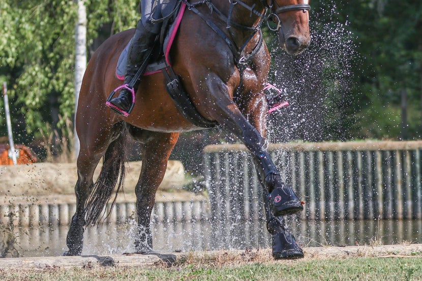 The Equine Fusion Active Jogging Shoes Hoof Boots are the best for jumping. 