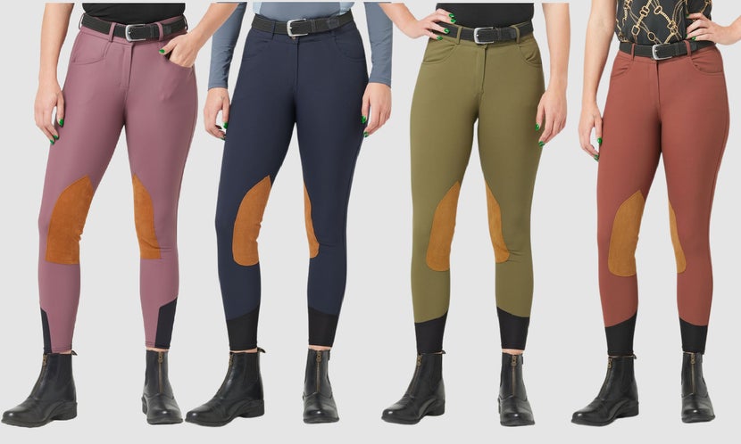 Royal Highness Ladies' Meryl Active Knee Patch Breeches in four different colors. 