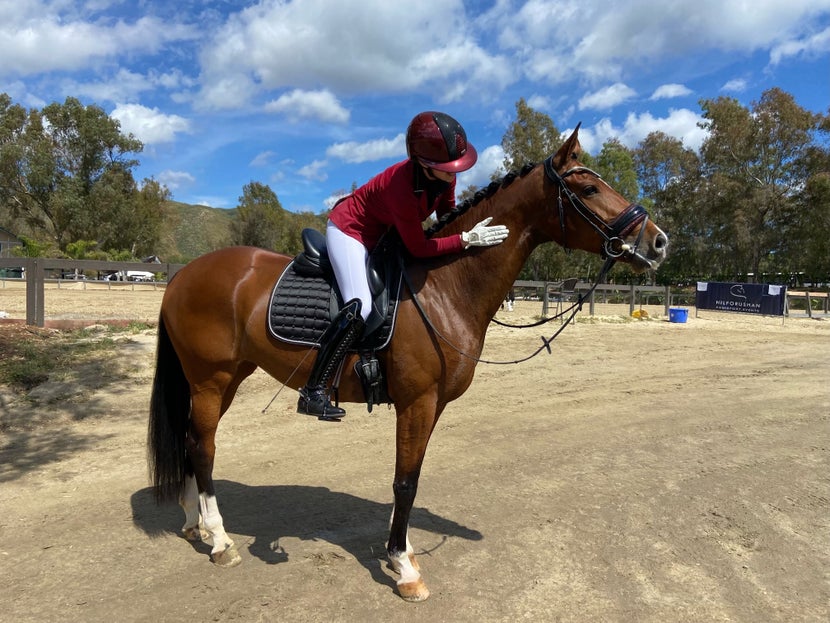 Kim McGrath in one of her Dressage show ring looks.