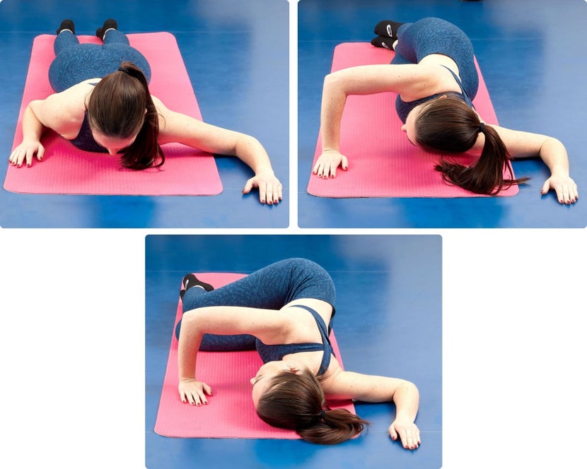 Woman demonstrating external rotation of the shoulder stretch.