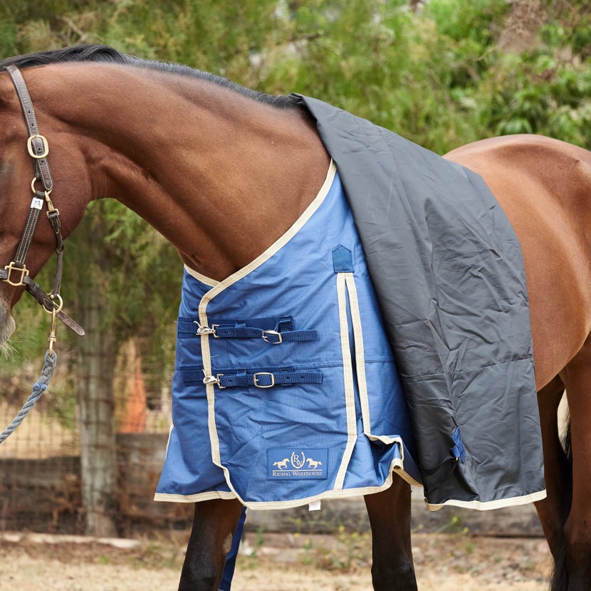 Blanket folded into thirds on horse to make for easy removable and storage.