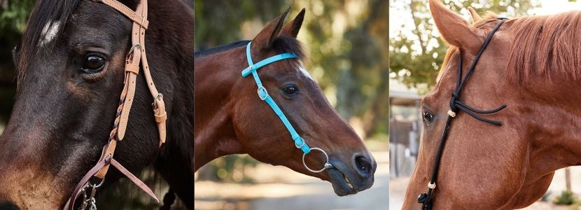 From Left to Right: Leather, Synthetic, and Rope Headstalls