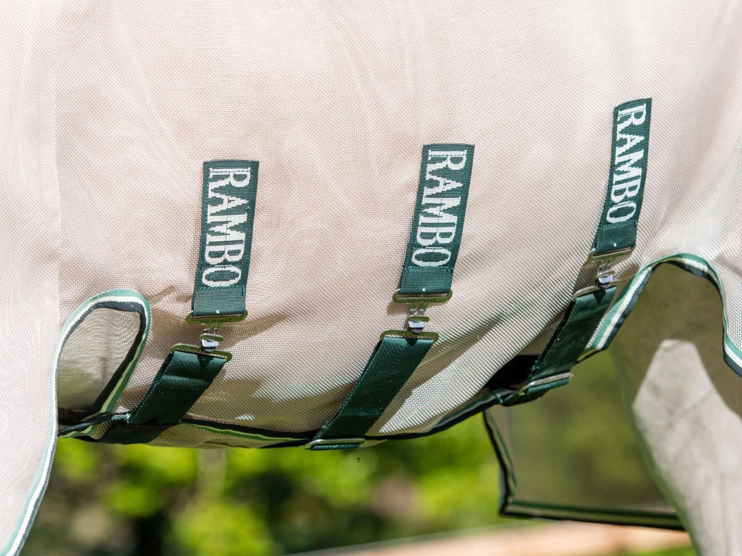 An example of extended belly coverage on a horse fly sheet.