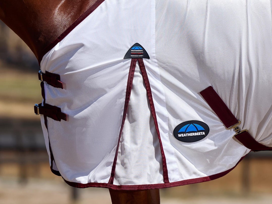 A horse fly sheet featuring shoulder gussets.