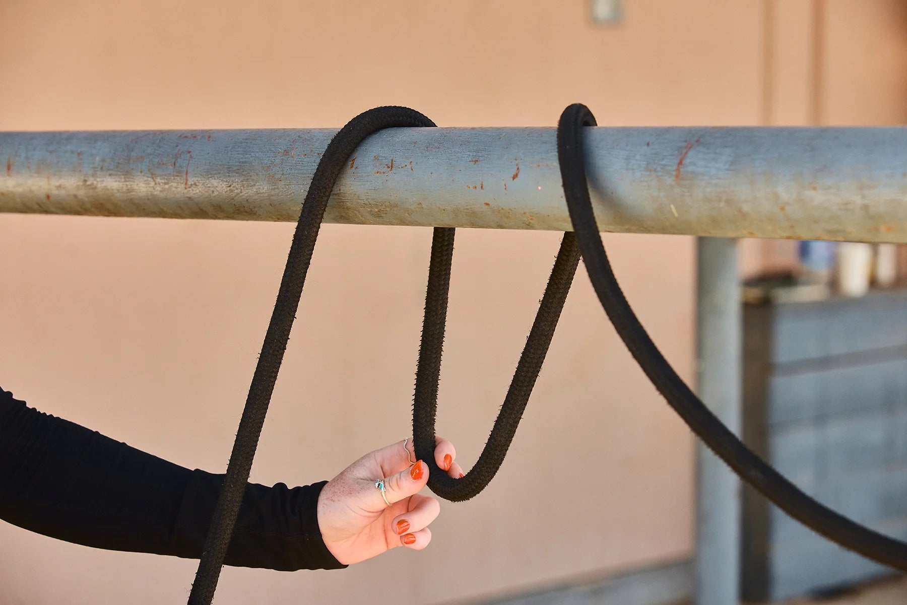 Loop your rope over your railing or through your tie spot.