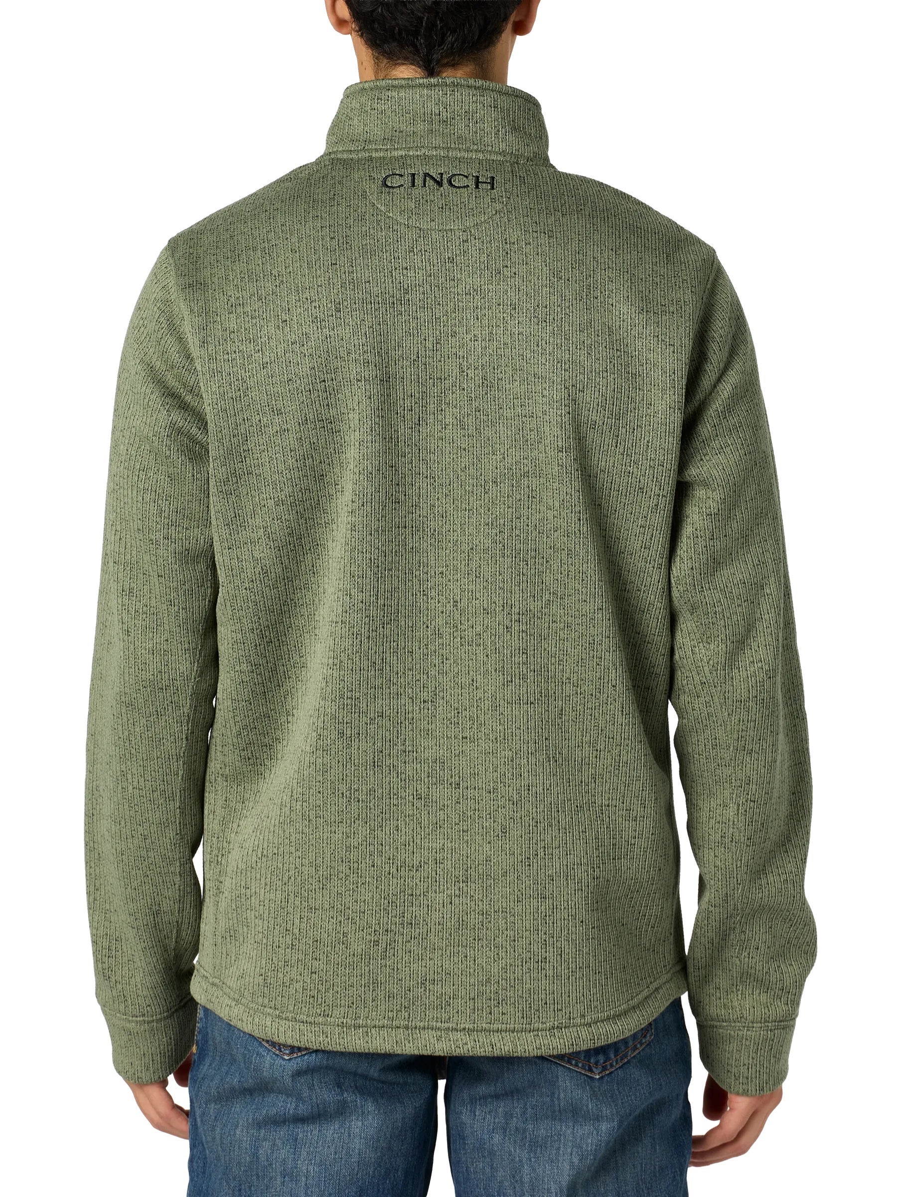 Back view of a man wearing the Cinch Men's 1/4 Zip Fleece Sweater Pullover.