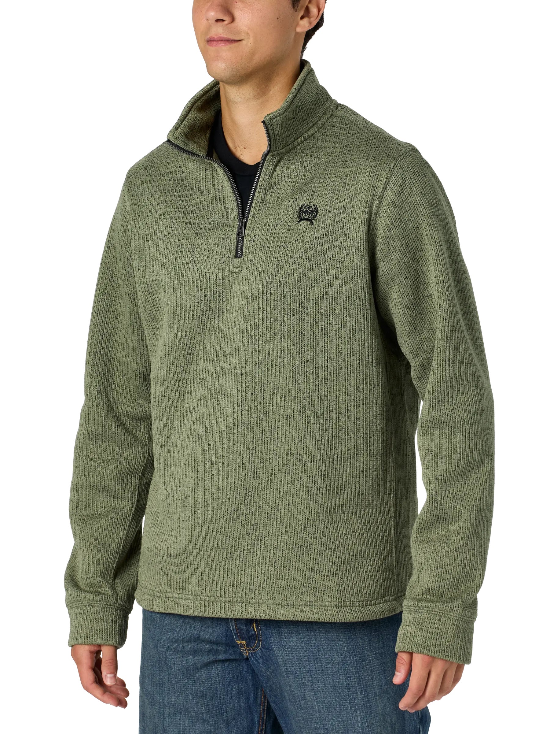 Front view of a man wearing the Cinch Men's 1/4 Zip Fleece Sweater Pullover.