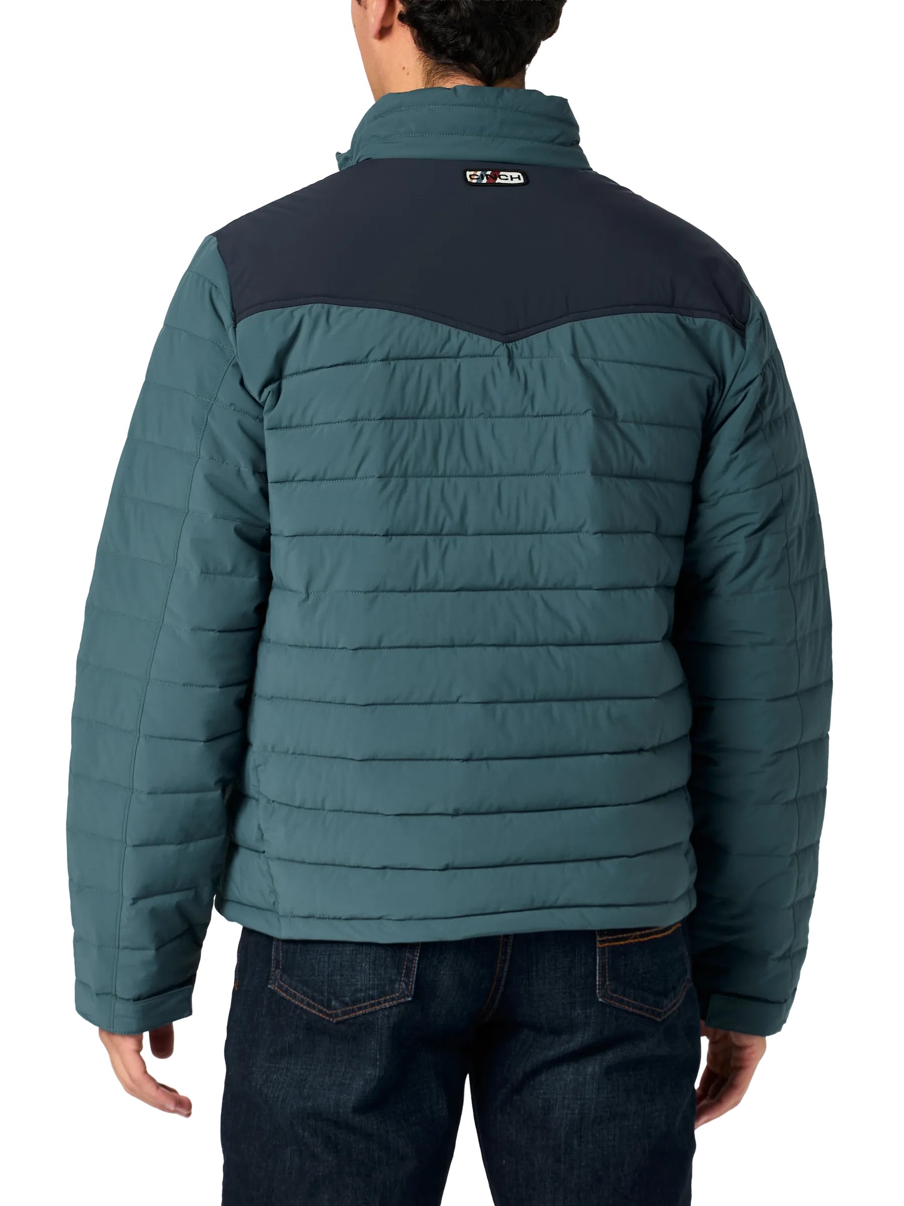 Back view of a man wearing the Cinch Men's Ripstop Quilted Jacket.