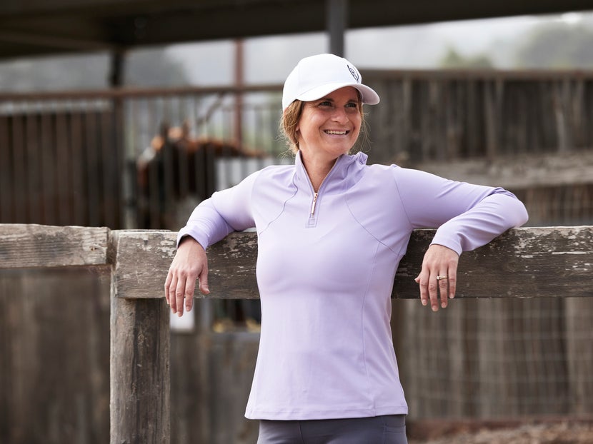 Woman Wearing Performa Ride Luna Base Layer in Lilac