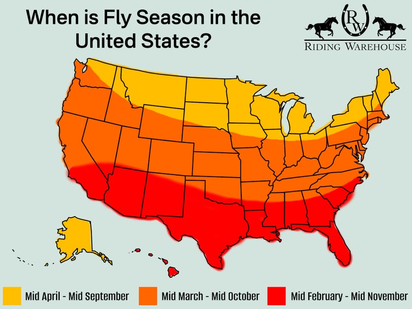 A map of the United States on when fly season generally occurs throughout the country.