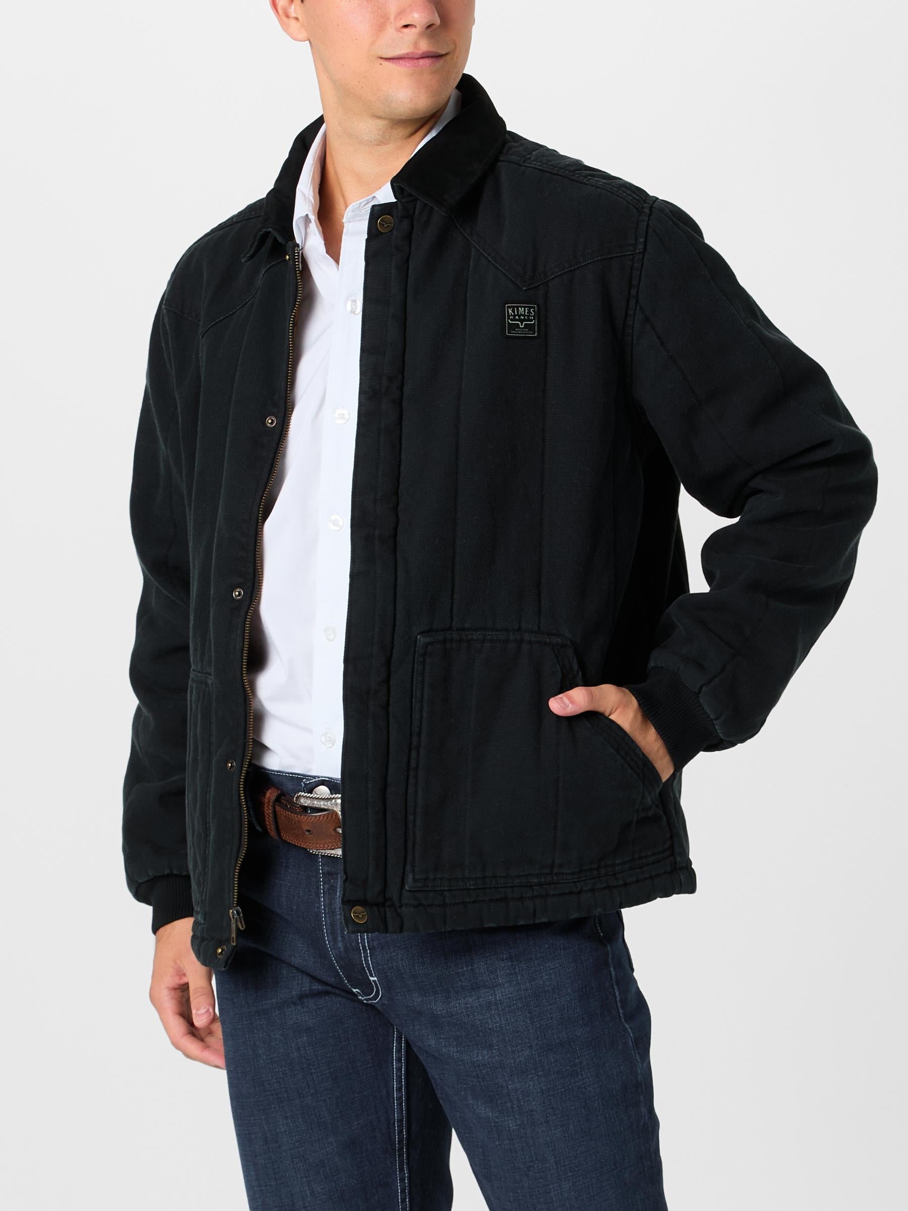 Front view of a man wearing the Kimes Ranch Men's Lewiston Jacket.